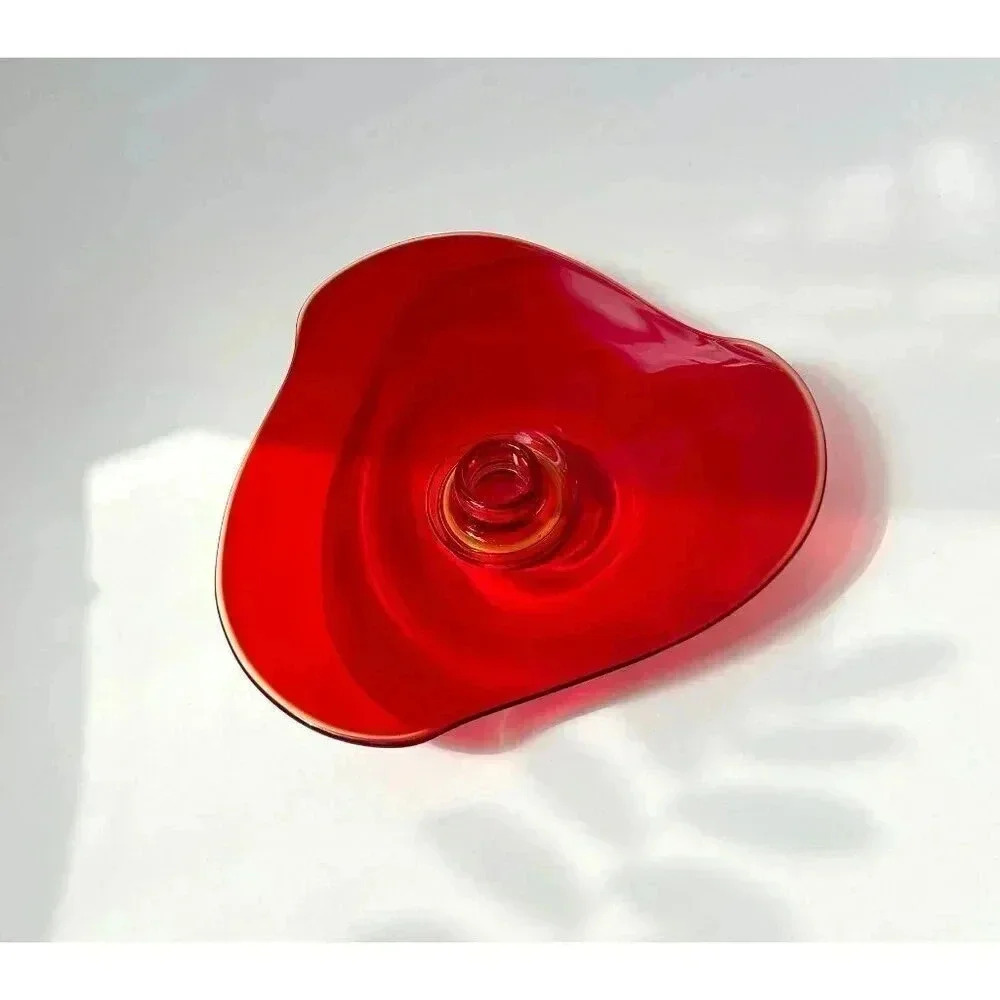 Viking Glass Co. Epic Ruby Red Hand Blown Triangular Candle Holder